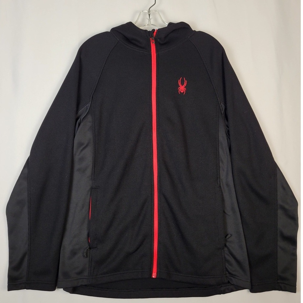 Spyder Mens XL Full Zip Hoodie Black Red Waffle Knit Fleece Jacket SPFFD193-001